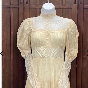 NWT Vintage Cream Gunne Sax Prairie  Dress 1970s High Collar Lace Wedding Dress